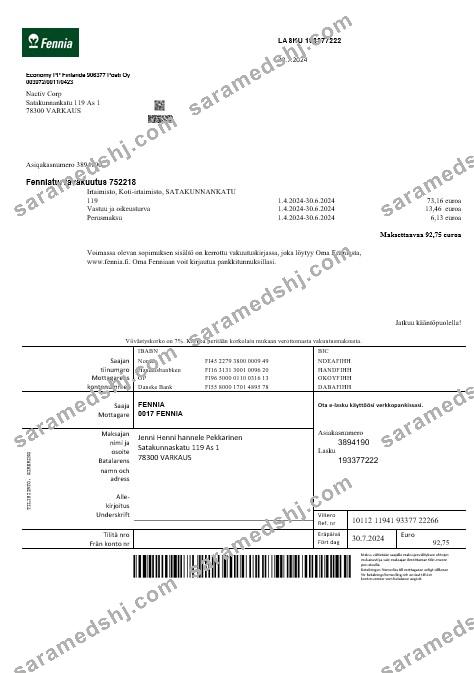Finland Fennia Insurance company business bill template in Word and PDF formats1
